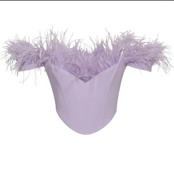 Lavender Off Shoulder Ostrich Feather Trim Corset Top - NWT - Picture 4 of 5